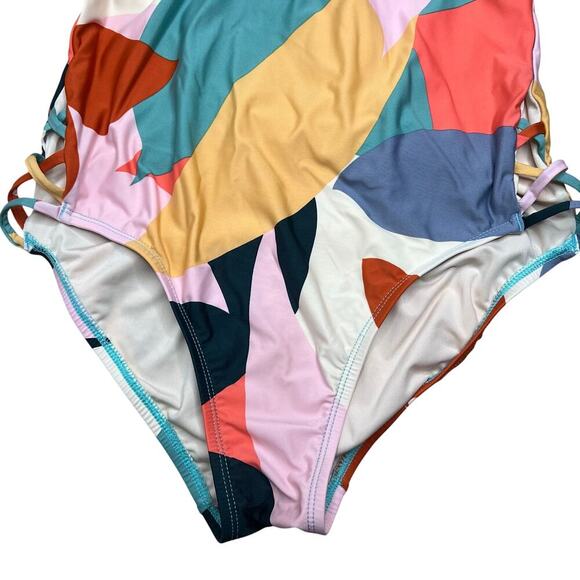 Laundry Shelli Segal Plunge Front Swimsuit Halter Geometric Print Deep V-Neck - Picture 4 of 11